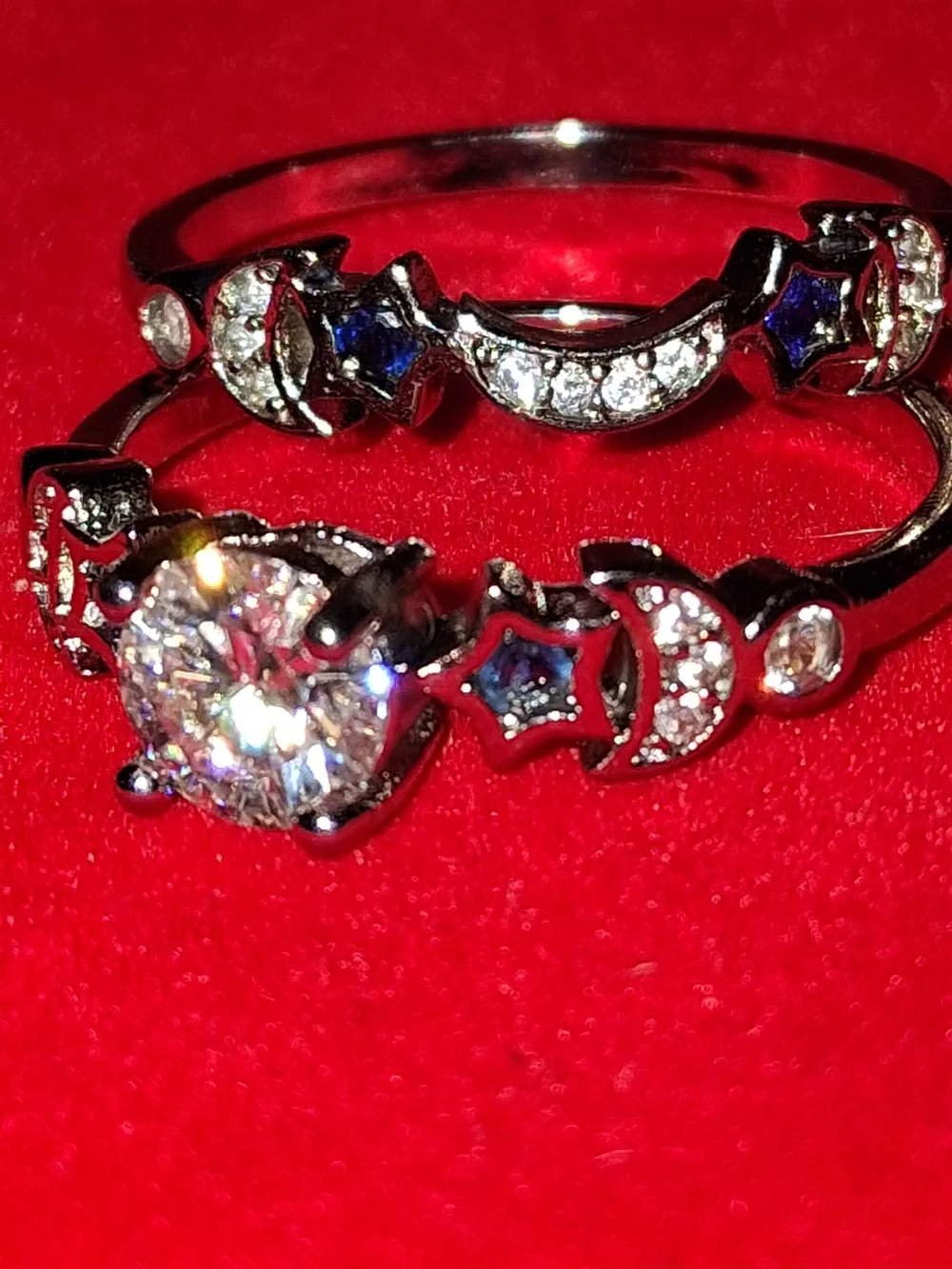 S925 Source Unknown Silver Ring with Deep Blue and White Stones